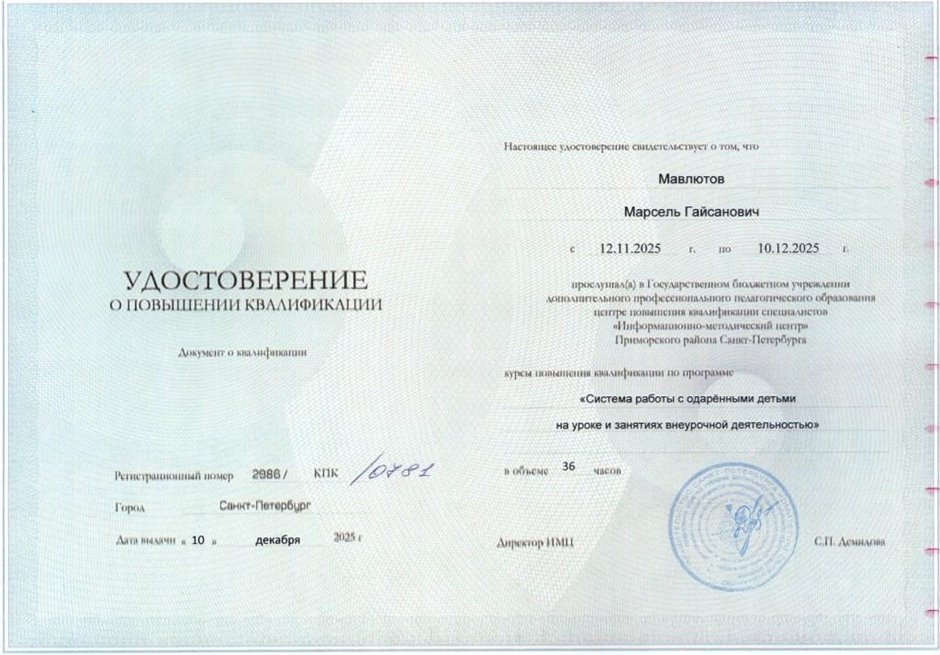 Мавлютов Иарсель Гайсанович 2025-2026